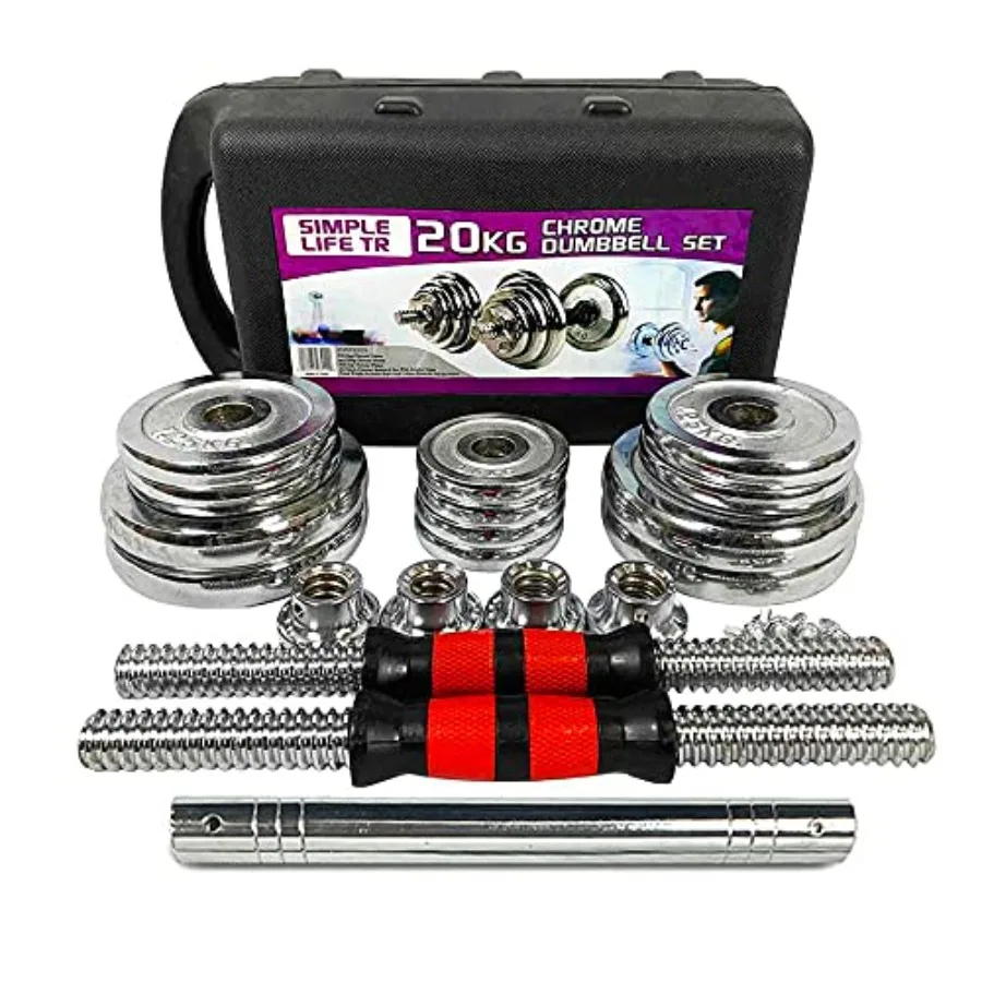 Home gym adjustable dumbbell set in cast iron, black finish, 44lbs total weight with carry box for office or bedroom workouts