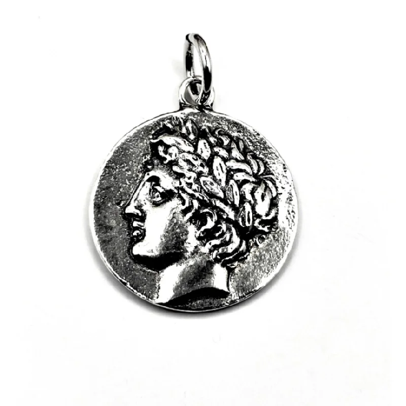 

Handmade 925 Sterling Silver Ancient Greek Apollo Pendant - Retro Myth Coin Necklace Christmas Birthday Gift