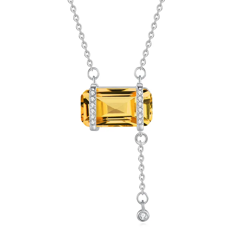 Original S925 Sterling Silver Necklace Pendant for Women Topaz Citrine White Crystal Amethyst Peridot Fine Jewlery Gift for Girl