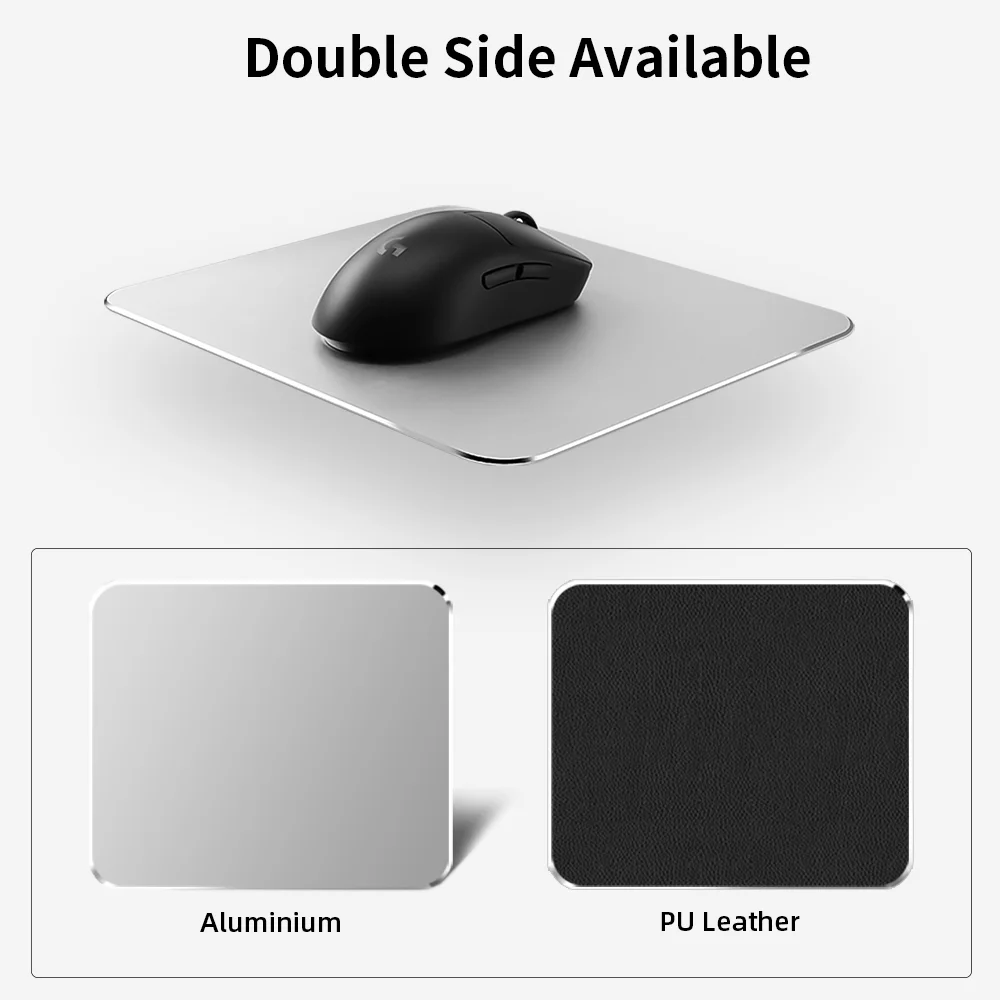 Aluminum Alloy Mouse Pad Hard Smooth Thin Double Side Mouse Mat with Anti Slip Base for Travel and Home Office