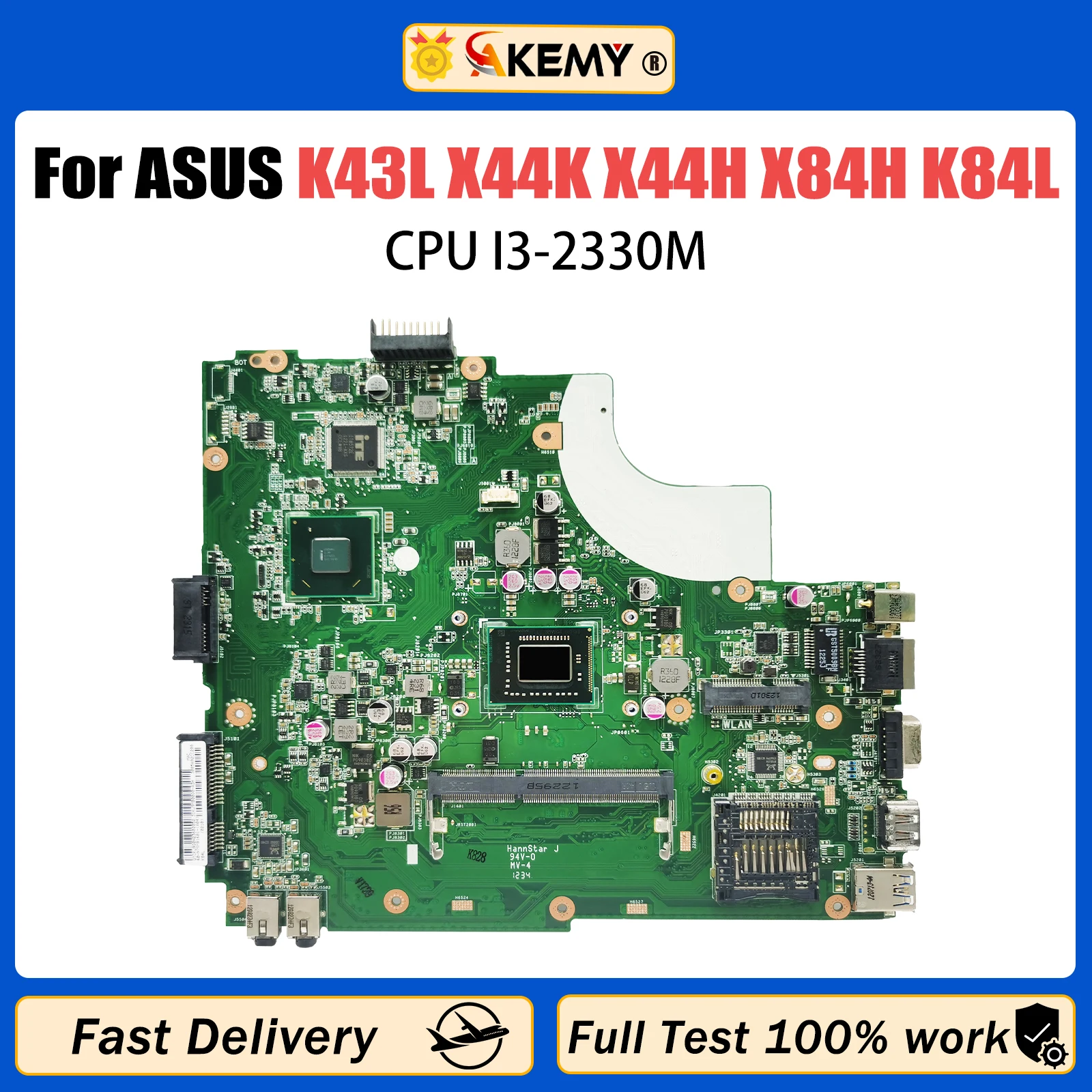 

AKEMY K43L Mainboard For ASUS X44K X44H X84H K84L K43L Laptop Motherboard with CPU I3-2330M HM65 REV 5.0 100% Tested OK