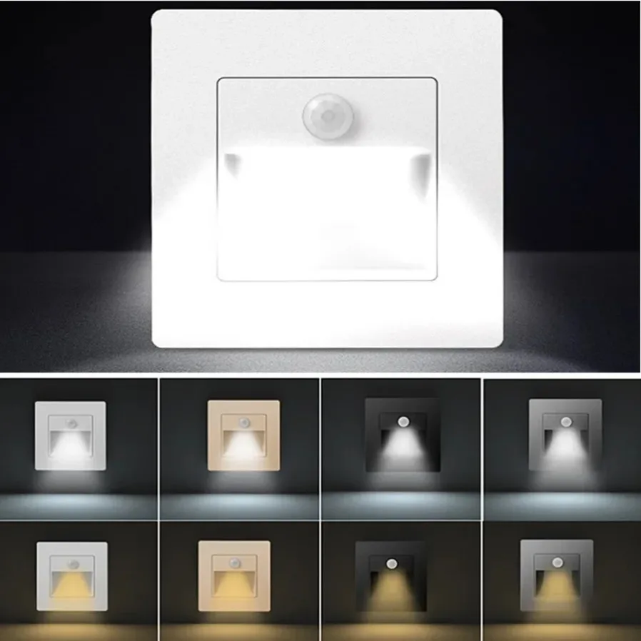 Motion Sensor Night Light Indoor Outdoor Stair Step Wall Lamp 3W Recessed LED Step Light Staircase Bedroom Decoration Light Warm