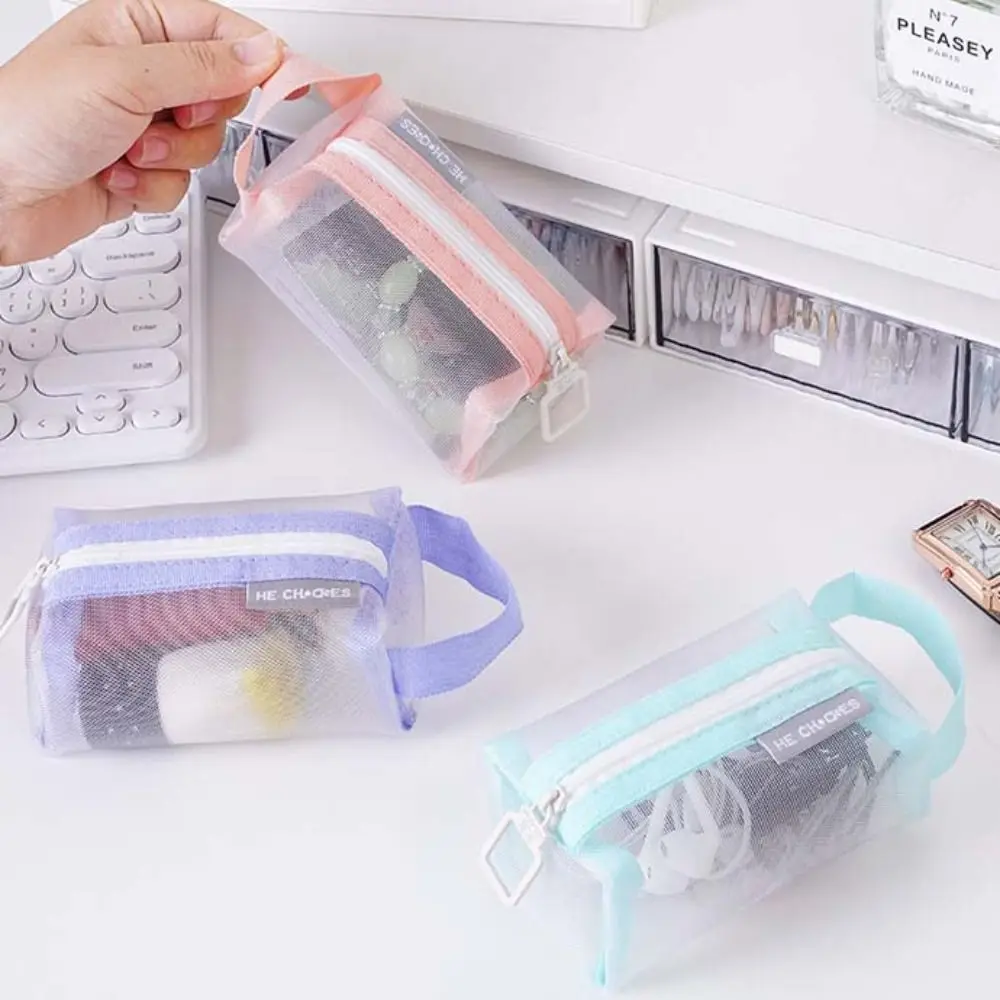 Change Storage Bag Clear Mesh Bag Lipstick Cosmetic Bag Coin Bags Mini Coin Purse Sanitary Napkin Storage Bag Solid Color