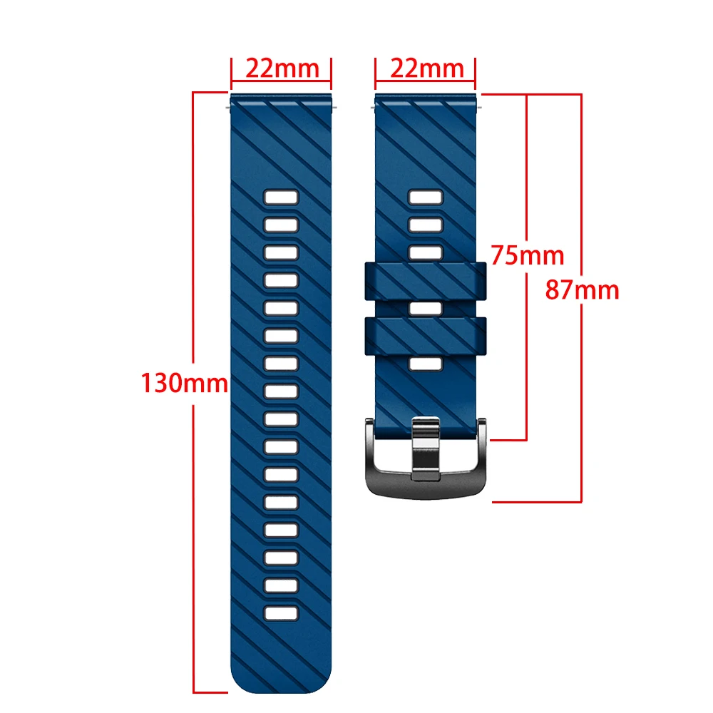 22 mm Silikon-Uhrenarmband für Zeblaze Stratos 4 2 Plus 3 Pro Plus Beyond 3 Pro Ares 3 Pro/GTR3/GTS3/Btalk3/Vibe 7/Lite-Armband
