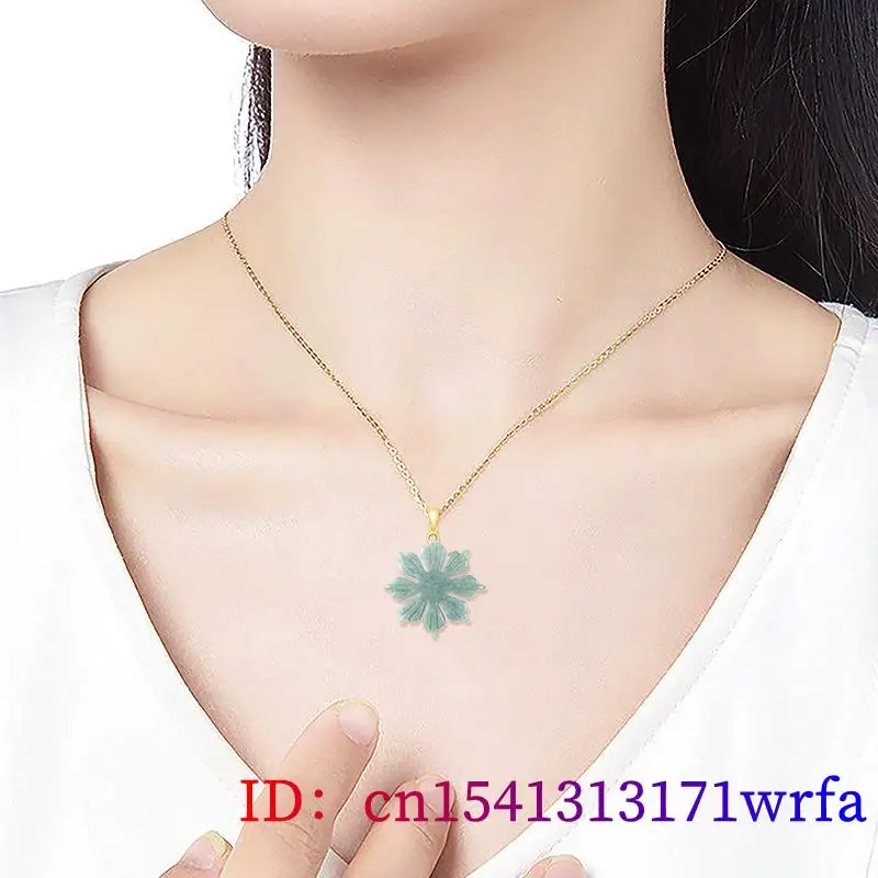 Collana con ciondolo girasole giada Myanmar vero amuleto giadeite birmano gioielli naturali scolpito moda girocollo placcato oro 18 carati