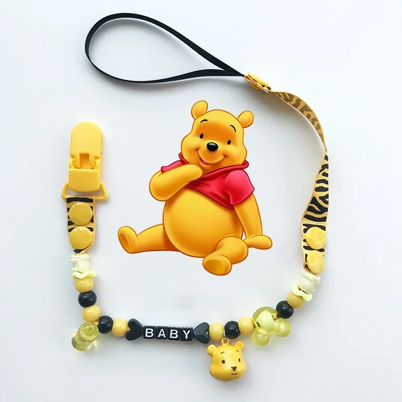 Disney Baby Bell Pacifier Clip Cartoon Stitch Mickey Winnie The Pooh Teether Chain Silicone Anti-lost Holder Supplies Molar Gift