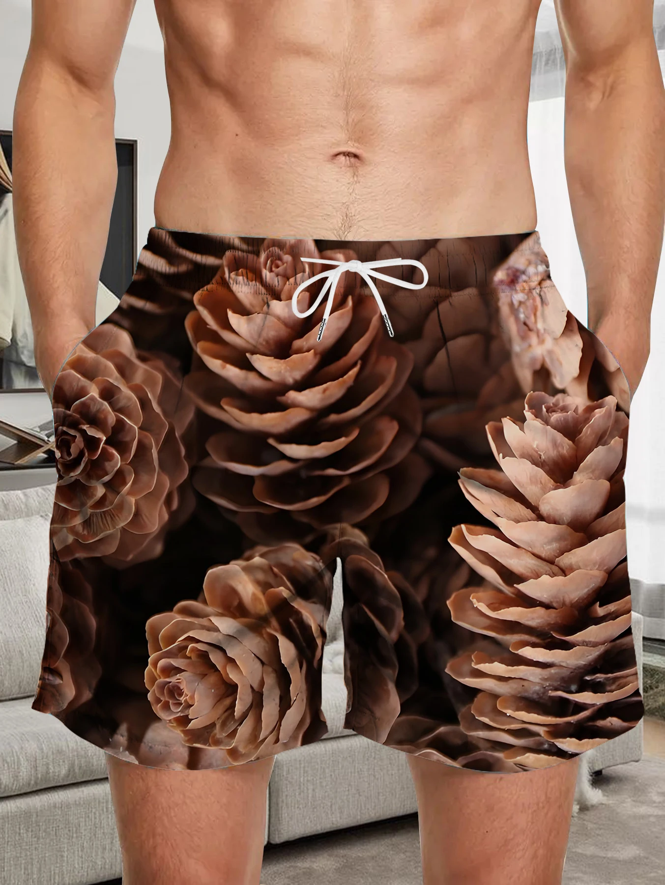 

Polyester Quick Dry Men Shorts Retro Full Digital Print Beach Casual Board Pants