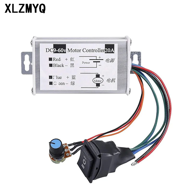 DC 9-60V DC Motor Speed Controller 20A Reversible PWM Control Forward/Reverse Switch Motor Controller DIY Electronic
