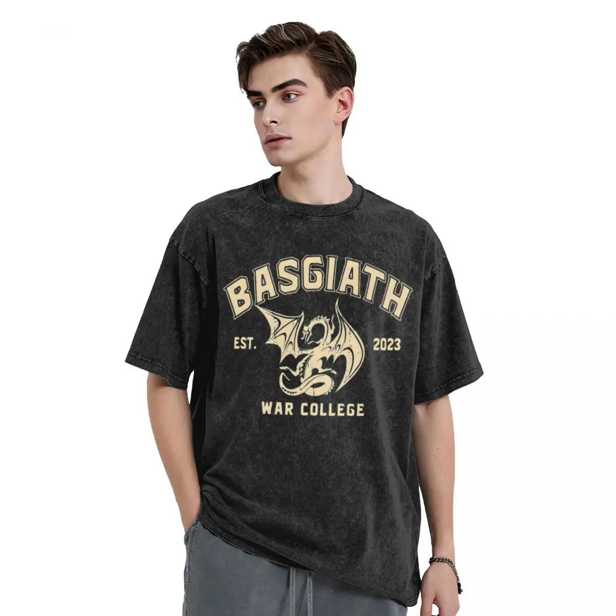 Basgiath War College Washed T Shirt Streetwear Hip Hop Novelty T-Shirts Fourth Wing Tees Men Women Short Sleeve Street Printed