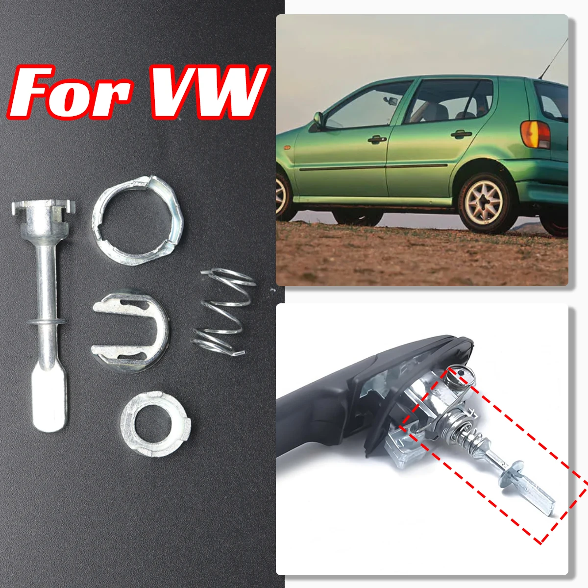 

For VW Polo MK3 6N/6KV 1994-2001 Front Door Handle Lock Cylinder Barrel Paddle Repair Kit Tool 57MM Set Replace Car Accessories