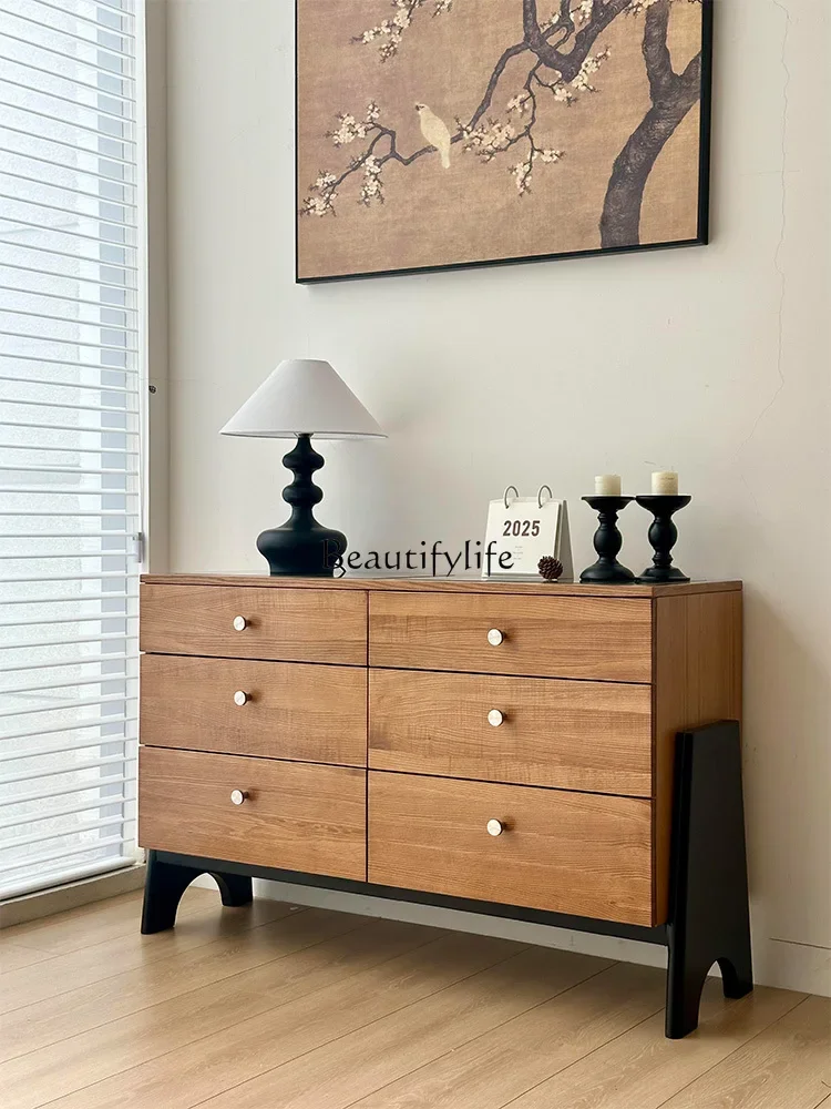 

01 Medieval six-chest cabinet, drawer, solid wood retro storage cabinet against the wall