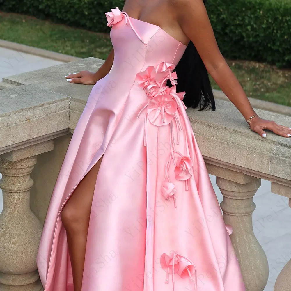 Aangepaste zeemeermin galajurken vloerlengte strapless mouwloze avondjurk mode bloemen zijsplit gedrapeerde feestjurk