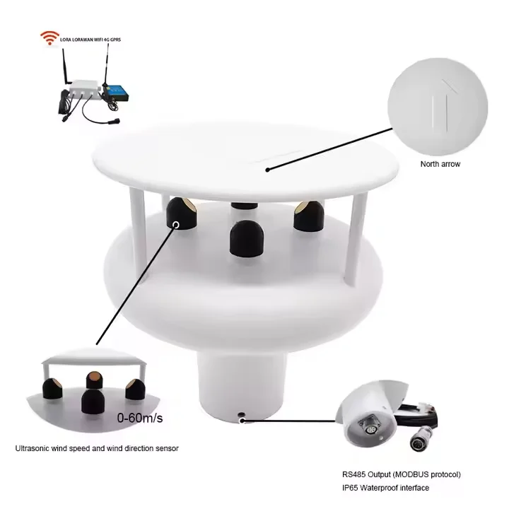 High Accuracy Auto Heating 4-20mA RS485 SDI12 Output Ultrasonic Anemometer Wind Speed and Direction Sensor Weather Station