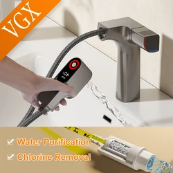 VGX Purified Bathroom Faucets Pull Out Water Filter Tap Basin Mixer Sink Faucet Gourmet LED Temperature Tap  Brass Tapware Crane