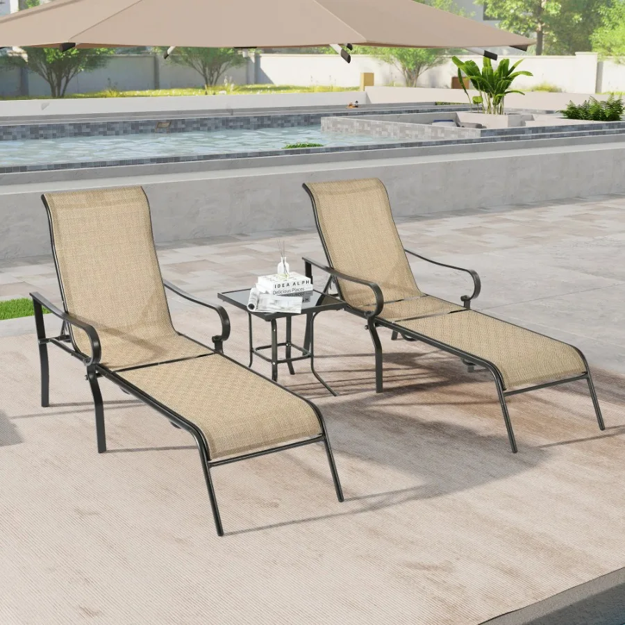 

3 Pack Patio Lounge Chair, Outdoor Chaise Lounge with 5 Adjustable Backrest, Sturdy Steel Frame, Sunbathing Recliner, Beach Cha