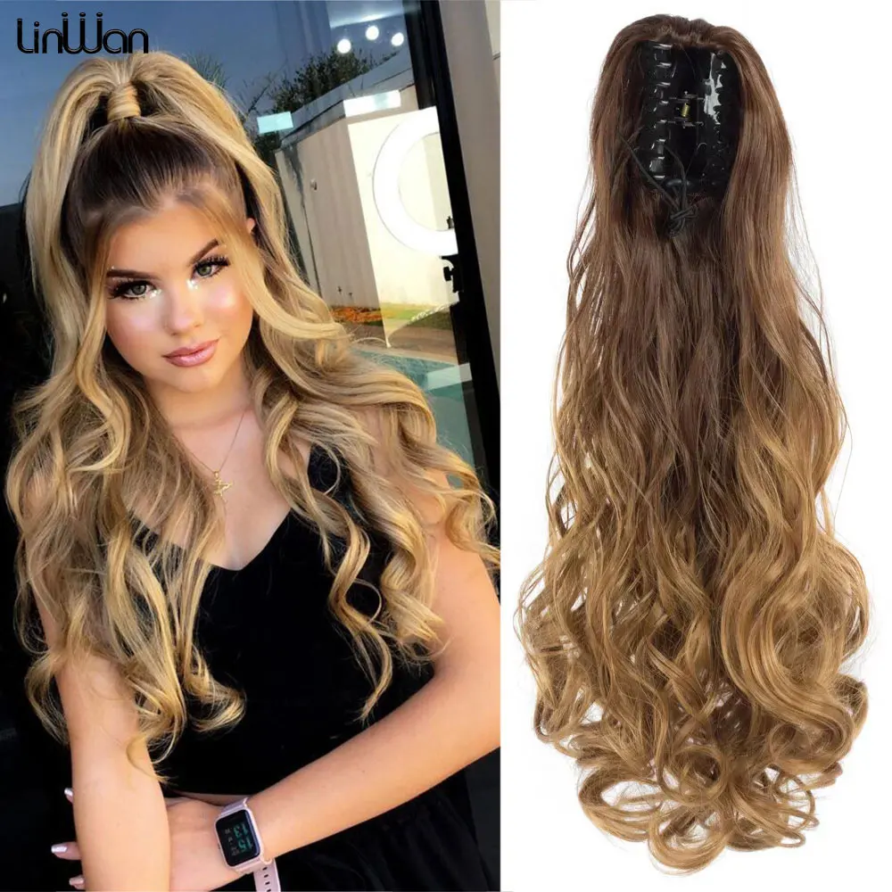 20 Inch Synthetic Hair Wavy Claw Clip In/on Ponytail Hair Extensions For Women Black Brown Blonde Bug Ponytail Hair Hairpiece