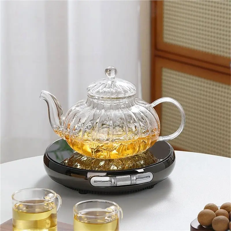 WCS-4X Glass Pot Striped Pumpkin Shape Flower Teapot Glass Teapot With Infuser Tea Leaf Flower Teacup
