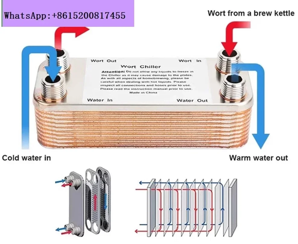 20-platen warmtewisselaar Wort Chiller, roestvrij staal en gesoldeerd met koperen tegenstroom Chiller Home Brew Beer Cooling Tools