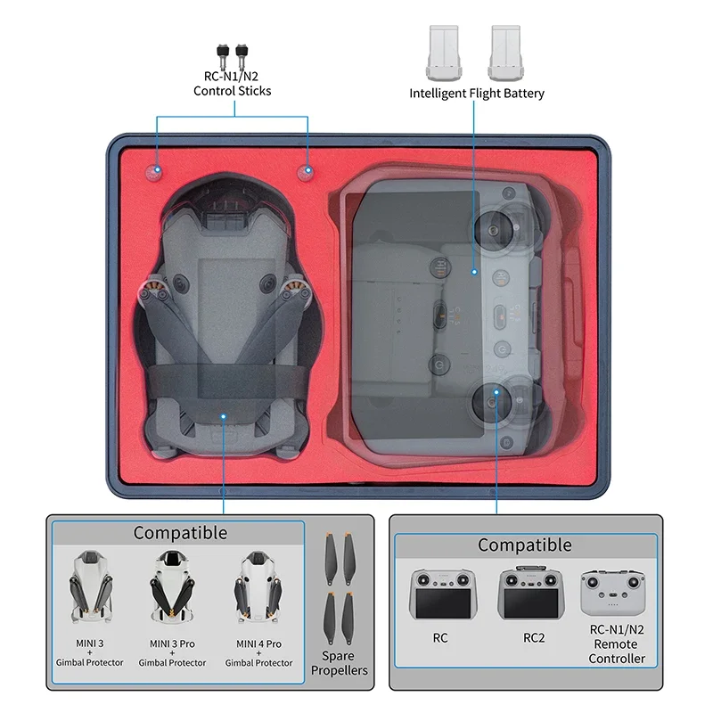 For DJI Mini 3/Mini 4 Pro Storage Box Waterproof Hard Carrying Case Portable Suitcase For DJI RC/RC 2/RC N2 Remote Controller