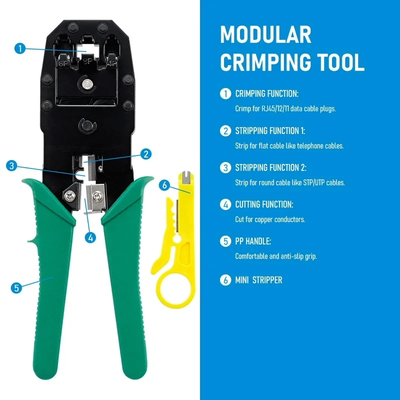 RJ45 RJ11 RJ12 Crimping Tool, 4P 6P 8P Ethernet LAN Cable Crimper Cutter Stripper Pliers for Network Connectors - view 3