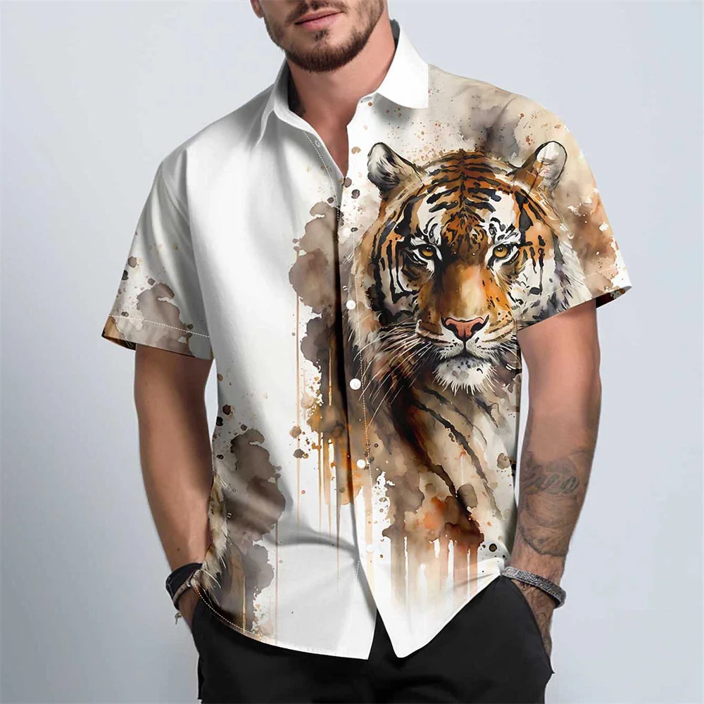 2024 Summer New Men\'s Short sleeved Retro Single breasted Cardigan Shirt Hawaiian Beach Leisure Comfortable Soft Men\'s Top