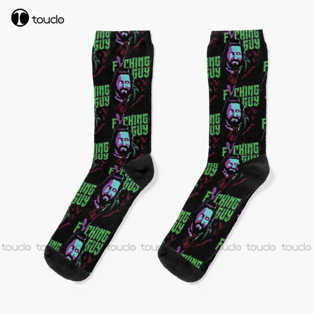 Fricking Guy Socks What We Do In The Shadows White Soccer Socks Men Street Skateboard Socks Custom Gift Street Skateboard Socks