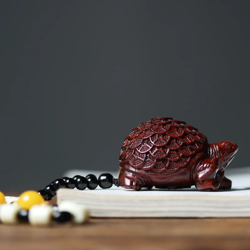 Small Leaf Rosewood Small Water Turtle Pendant God of Wealth Pendant Quality Handlebar Text Toy Carving Beaded Woven Handicraft