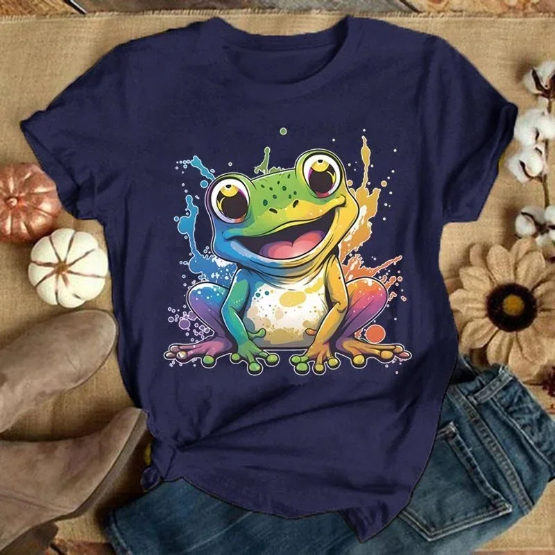 Frog Printing T-Shirt Women Men Tees Round Neck T-Shirt  women clothing  aesthetic clothes 2024 y2k clothes Cotton Tops women