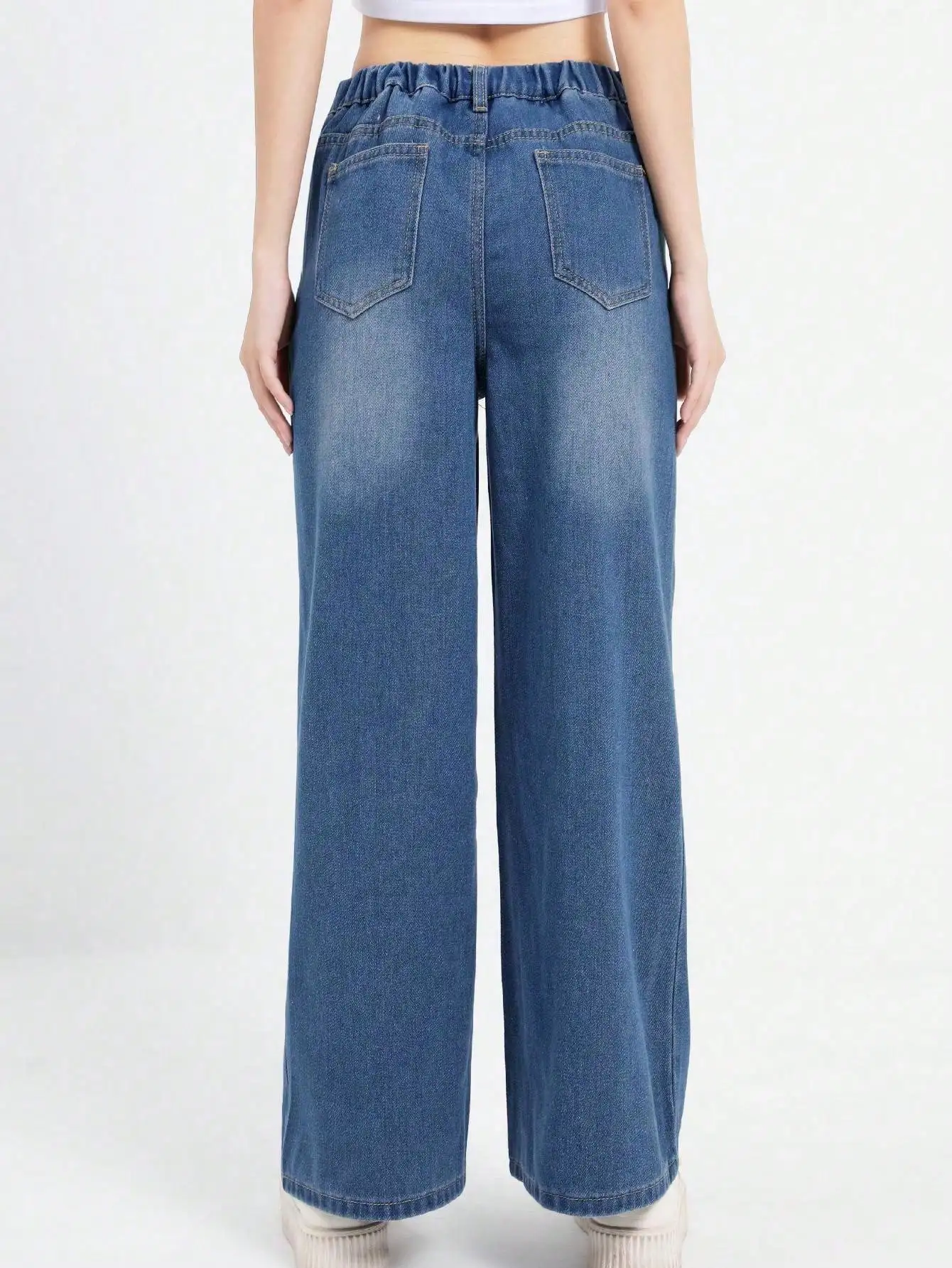 

Girls' Minimalist Casual Washed Denim Pants - Preppy Style Slim-Fit Straight Leg Versatile Jeans