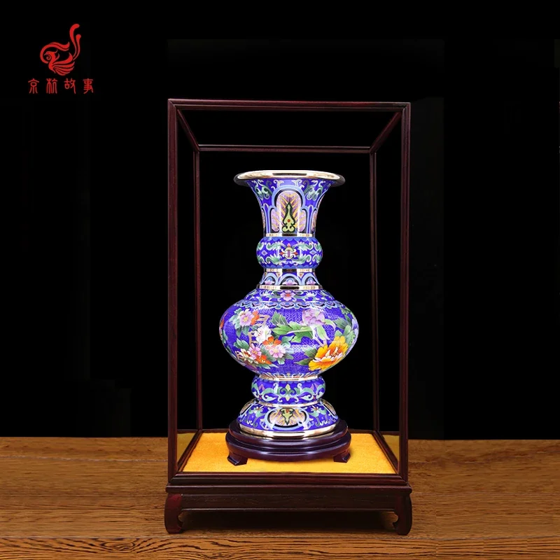 Vase ceramic blue and white porcelain high-end with gift box new handicrafts desktop ornament enamel color living room Chinese