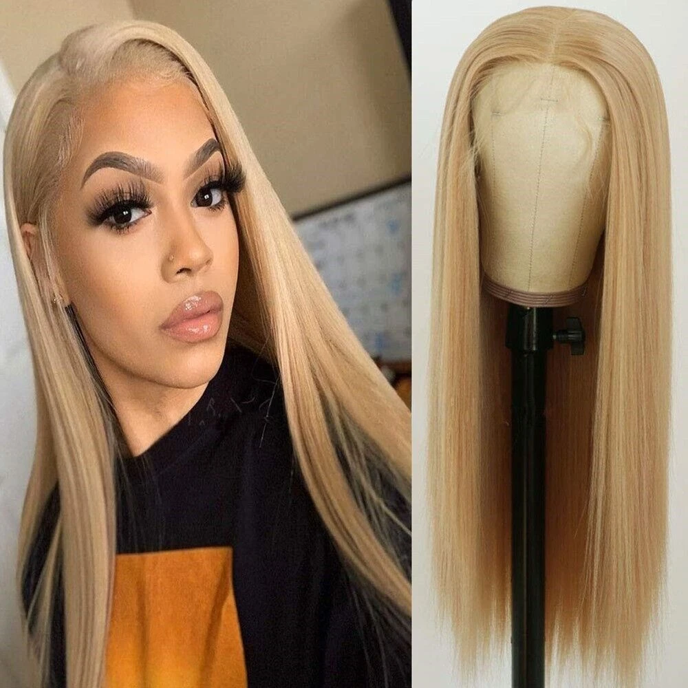 

Blonde Mixed Color Synthetic Lace Front Long Straight Heat Safe Natural Wig