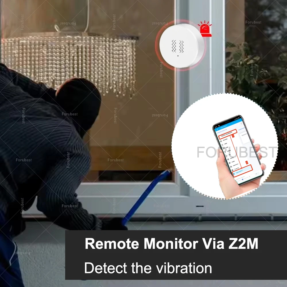 Sensor de vibración inteligente ZigBee, monitoreo en tiempo Real, protección de seguridad, Detector de alarma de choque, funciona con el asistente doméstico Zigbee2mqtt
