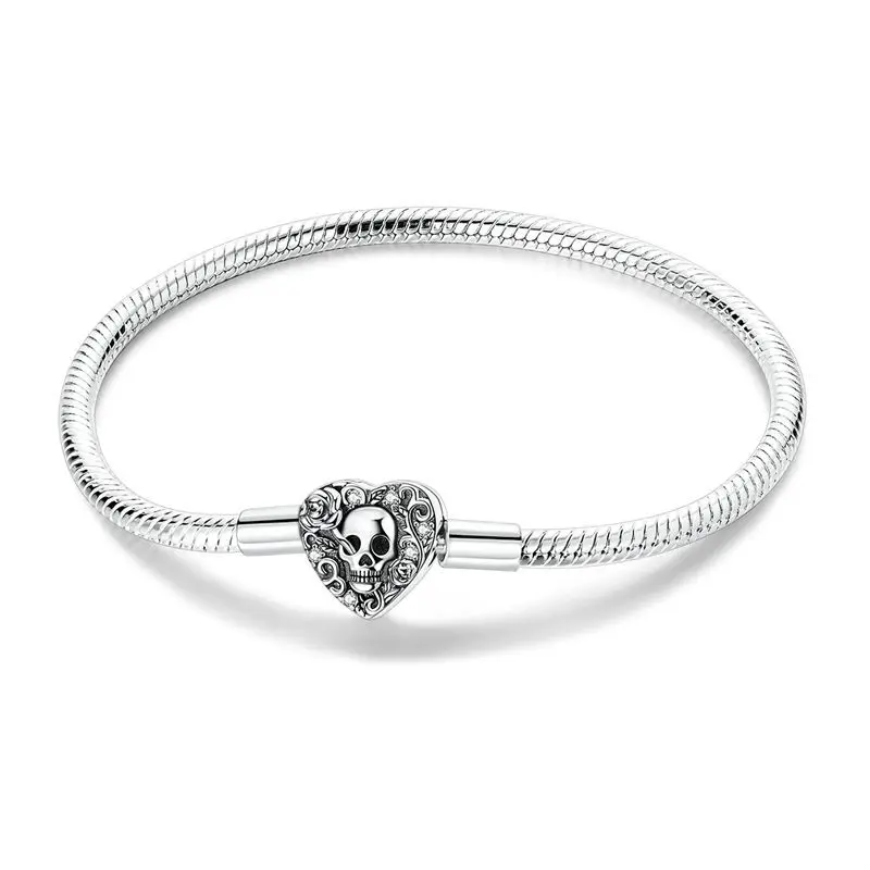 Trendy 925 Sterling Silver Skull Rose Love Snake Bone Chain Bracelet Fit DIY Charms Bead Fine Valentine's Day Jewelry Gift