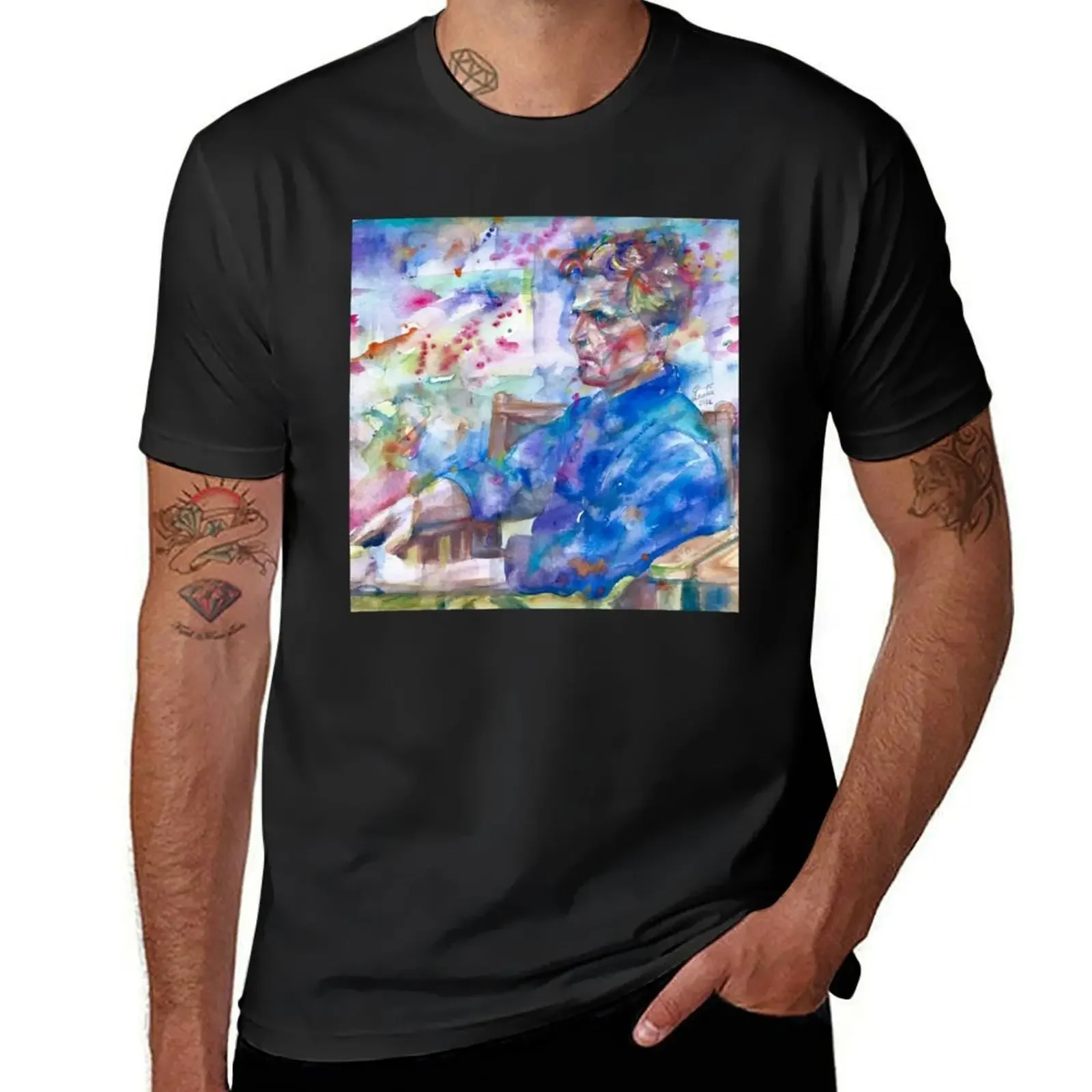 

LUDWIG WITTGENSTEIN watercolor portrait .10 T-Shirt anime t shirts rapper graphic tees vintage Men's t-shirt