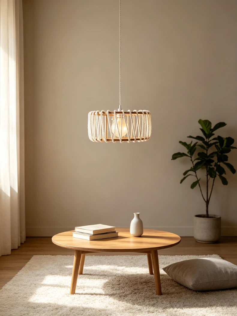Creative White Red Yellow Rope Pendant Light E27 Bulb Wood