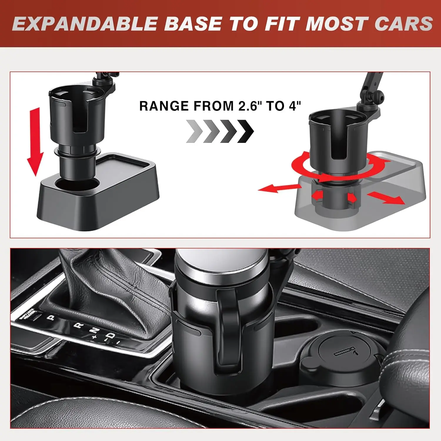 Cup Holder Expander for Car,Upgraded Car Cup Holder Expander Adapter with Offset Adjustable Base and 8