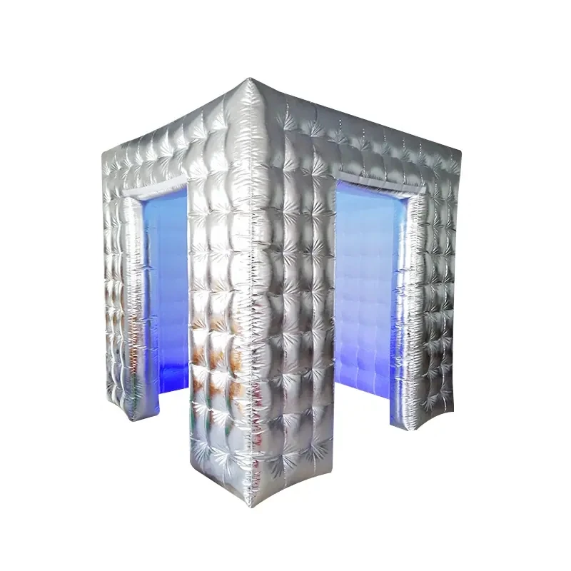 

Led lighting Inflatable Photo Booth Enclosure Sliver+ White With Air Blower Photo Booth For Party Wedding Event