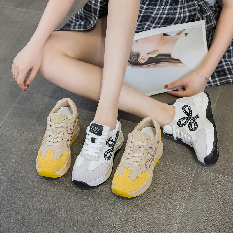 

Womens Colorblock Retro Sneakers With Rhinestone Bow Detail Soft Cushioned Sole Casual Walking Shoes For Daily Wear Comfortable