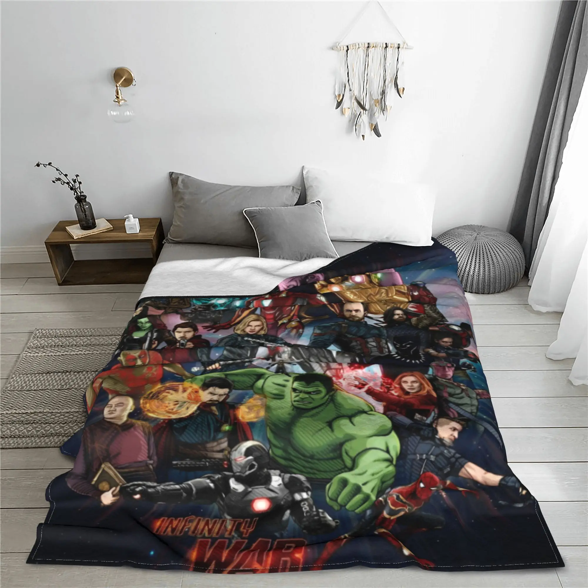 Avengers Superhero Iron Man Blankets Thanos Hulk Spider-Man Flannel Novelty Soft Throw Blankets Bed Sofa Autumn/Winter Outdoor