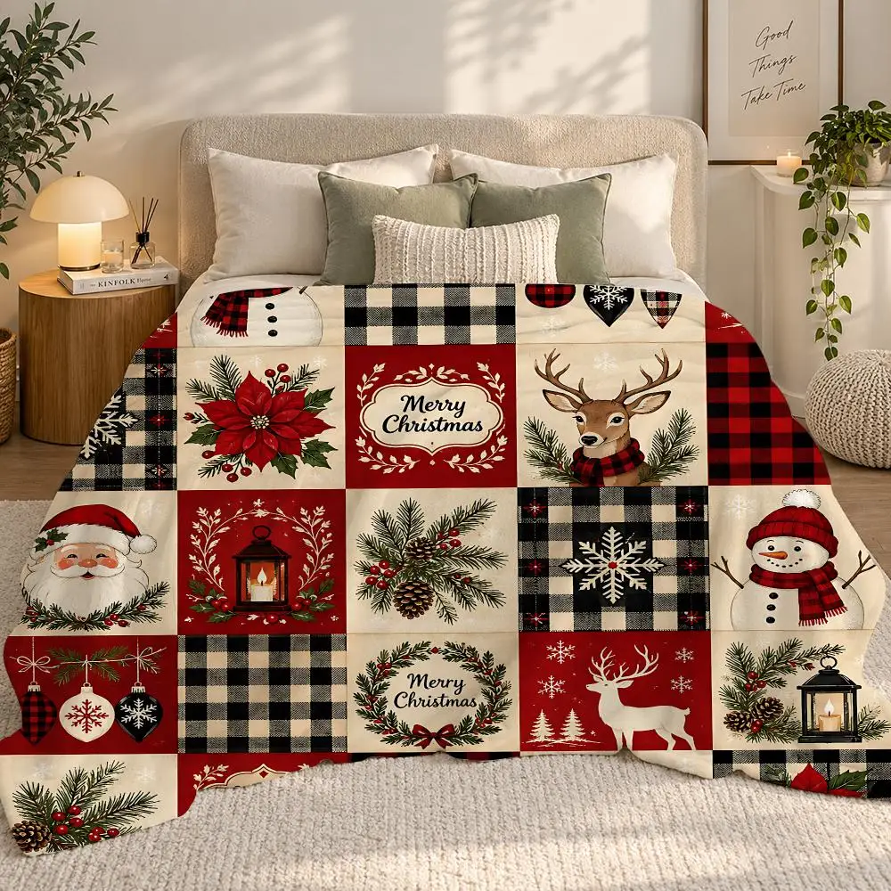 Red Plaid Xmas Set Throw 240g flannel blanket, suitable for sofas, beds, offices, exquisite gift blankets