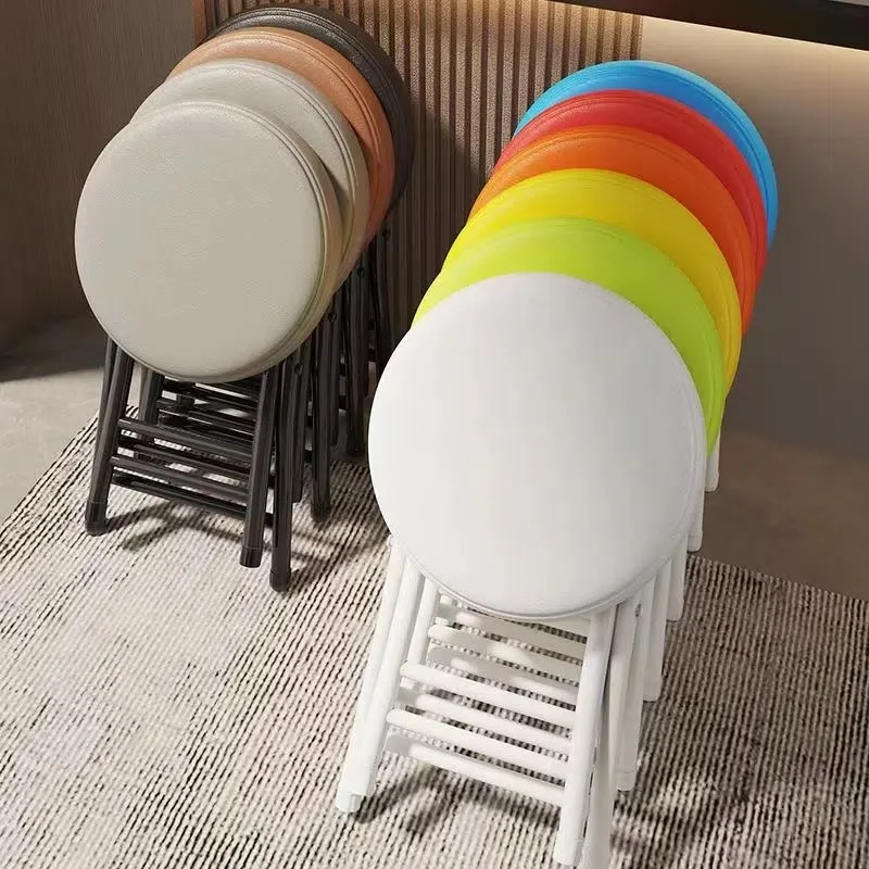 Compact Folding Stool Soft Upholstered Seat Metal Frame Color Choices Space-Saving Foldable Design Living Room Dining Balcony