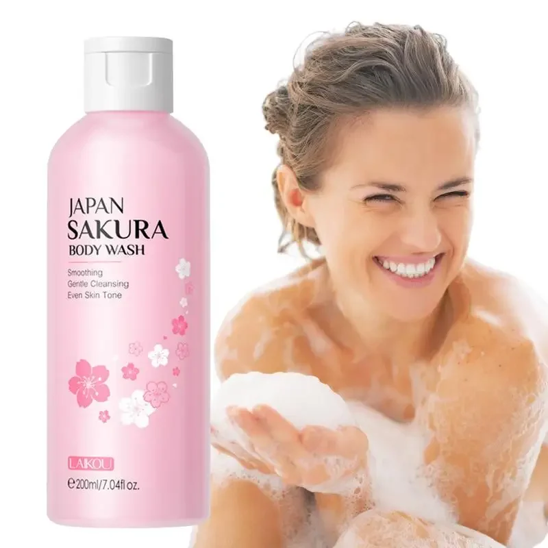 Sakura Körperlotion, Duschgel, Duschgel, flüssiges Shampoo, feuchtigkeitsspendend, 200 ml, Körperlotion mit Blumenduft, reinigend und