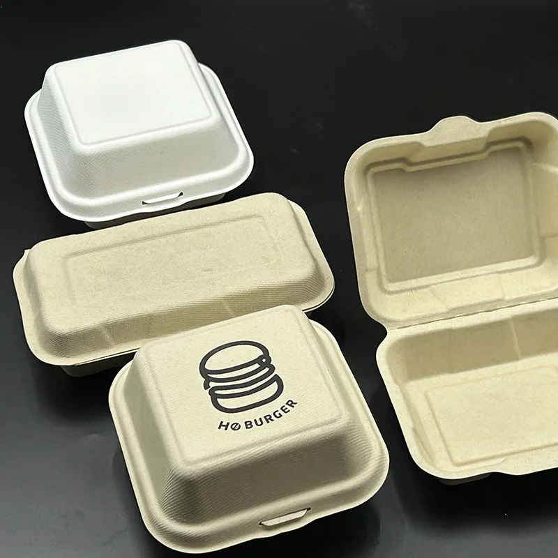 Customized.87N Disposable Paper Pulp Lunch Box Integrated Takeout Box Bowl Burger Box Biodegradable Bento Packing Fast Food Box