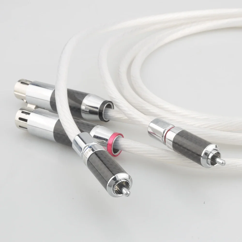 Pair Audiocrast A27 OCC Silver Plated XLR Female to RCA Male Adapter Carbon Fiber RCA to XLR Cable for Audio Equipment