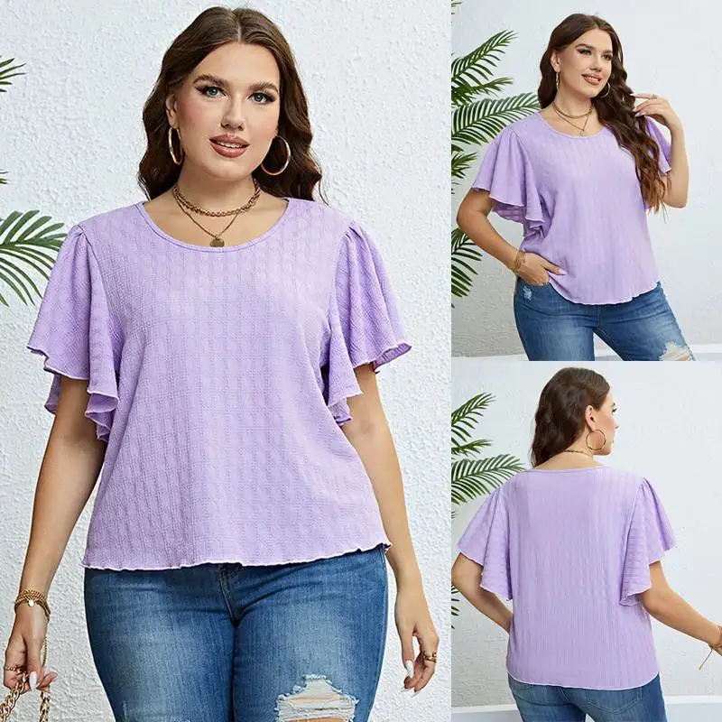 

plus Size Women's Summer Casual Tops Blouse round Ne Svel Ultra Thin Color Floral Print Maxi Dr