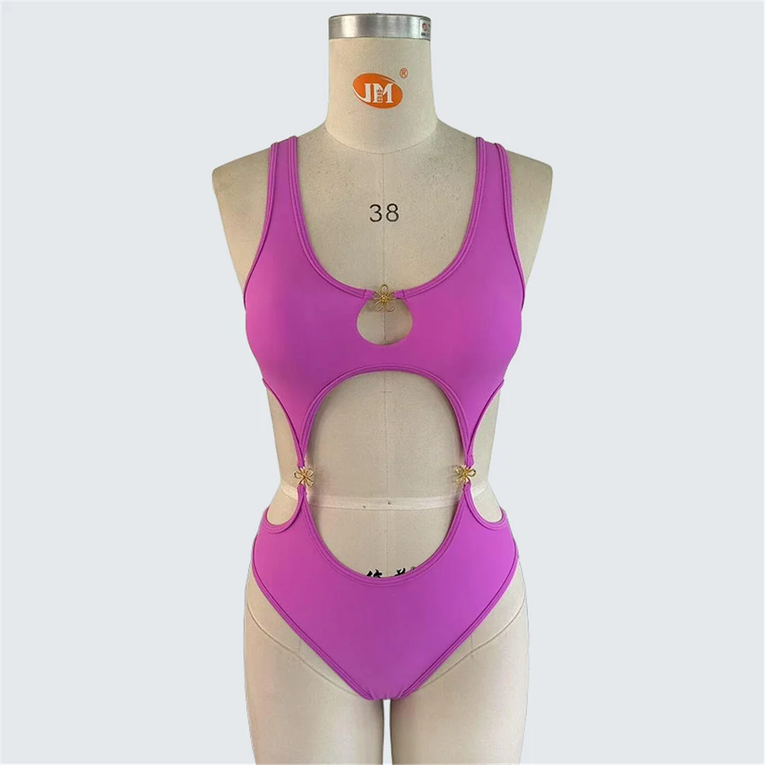 S - XXL Neuer Badeanzug mit Bauchausschnitt und Metallblume, einteiliger Badeanzug für Damen, gepolsterter Monokini-Badeanzug, Badebekleidung, Badeanzug, Modell V7691 – Detail 12
