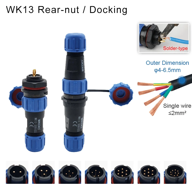 SP13 Waterproof Connector Solder-type IP68 Aviation Plug Socket Set Back Nut Docking Electric Panel Install 2/3/4/5/6/7/9 Pin
