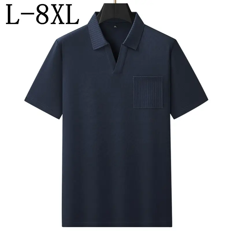 

Мужская футболка-поло из 100% хлопка класса люкс, размеры 6XL, 7XL, 8XL, коллекция Лето 2026, новый стиль, брендовая, с отложным воротником, свободного кроя