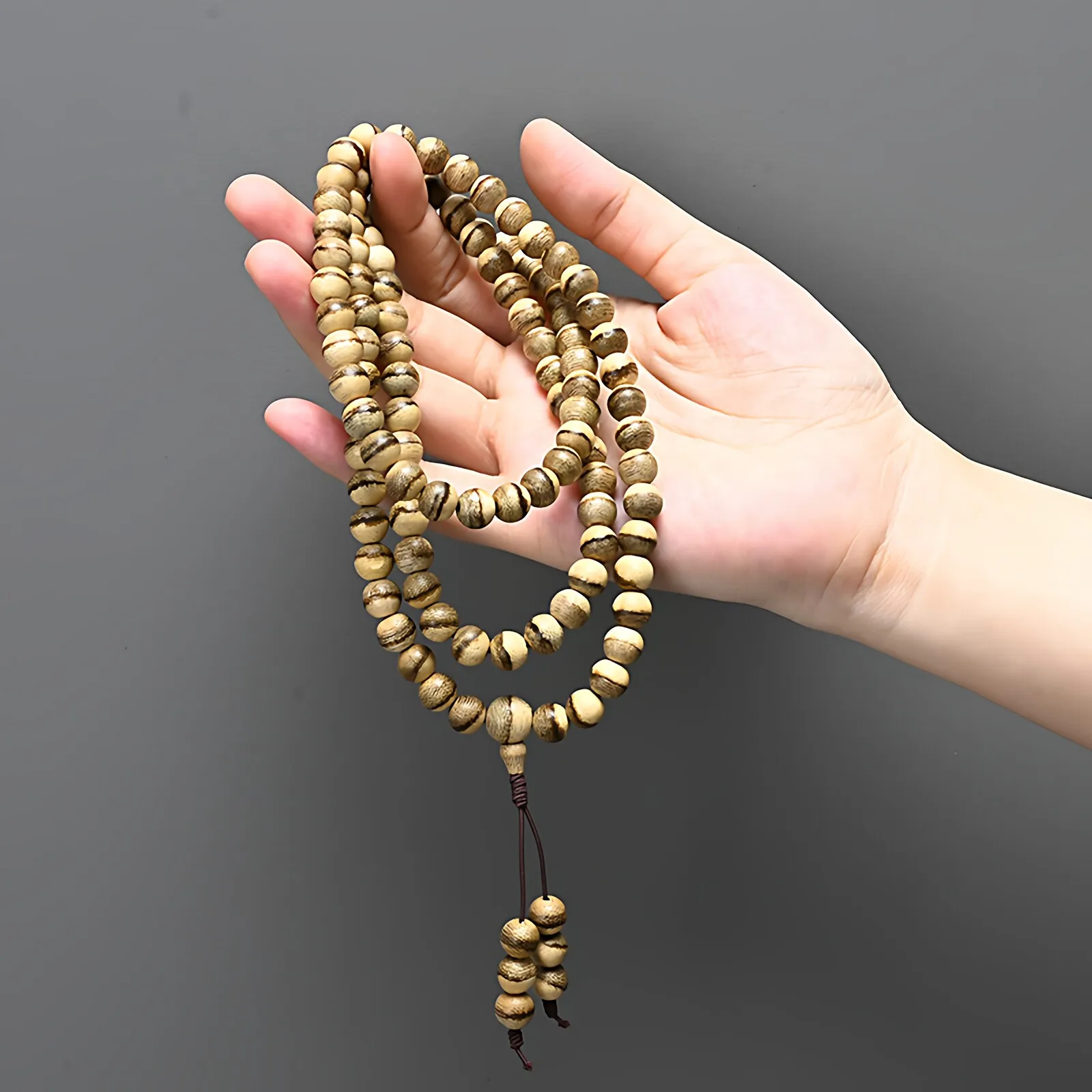 Chinese Style Tiger Stripe Agarwood 8mm 108 Beads Bracelet Lucky Blessing Unisex Meditation Spiritual Jewelry Good Fortune Gift