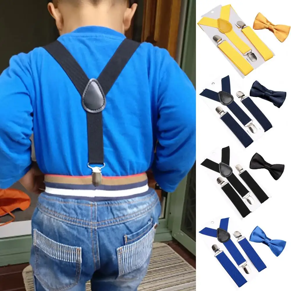 Adjustable Elastic Band with Bow Tie Fashionable Kids' Bow Suspender Belt for Festivals Special Occasions Adjustable for Boys